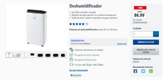 Deshumidificador Con filtro extraíble y lavable por 86,99€