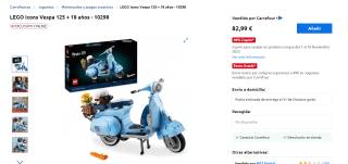 LEGO Icons Vespa 125 + cupón de 33,2€por 82,99€