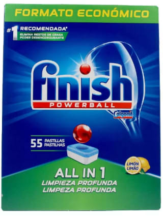 110 pastillas FINISH POWERBALL ALL IN ONE lavavajillas limón, por solo 11,3€