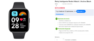 Smartwatch Redmi Watch 3 Active Black por $619 en Mi Store