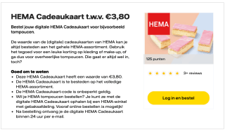 HEMA cadeaukaart twv 3,80 euro (als Vattenfall klant met 125 punten)