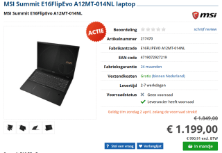 MSI Summit E16 Flip Evo A12MT-014NL voor €1199 bij Informatique
