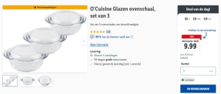 O'Cuisine Glazen ovenschaal - Set van 3 ovenschalen van borosilicaatglas voor €9,99 in de Lidl webshop