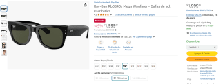Ray-Ban Rb0840s Mega Wayfarer por $1999 en Amazon