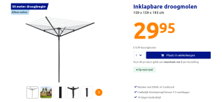 Inklapbare droogmolen 159 x 159 x 193 cm voor €29,95 in de Action webshop