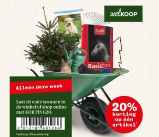20% korting op 1 artikel naar keuze bij Welkoop