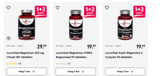 1+2 gratis op diverse Lucovitaal Magnesium producten bij de Etos