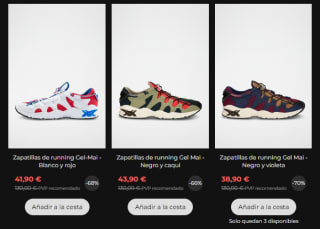 Rebajas hasta 70% descuento calzado Asics precios desde 21,90€