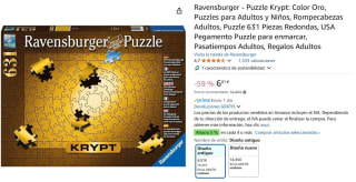 Puzzle de 631 Piezas, marca Ravensburger Krypt Gold, por 5,64€