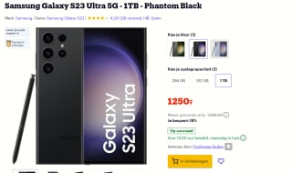Samsung Galaxy S23 Ultra, 12GB ram, 1TB opslag Zwart voor €1.250 bij Bol.com