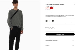 Camiseta básica de manga larga y cuello redondo para Hombre por 2.99€