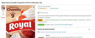 Royal Crema Chantilly, Preparado en Polvo 9 Raciones, 72g por 1.79€