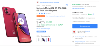 Cupón Mercado Libre: Motorola G84 256GB por $3,619 con Visa Mercado Pago