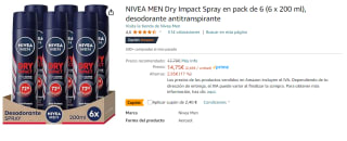 Pack de 6 x 200 ml NIVEA MEN Dry Impact Spray por 11.61€