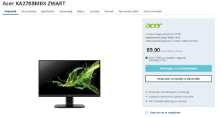 Acer KA270 monitor voor €89 bij Electroworld