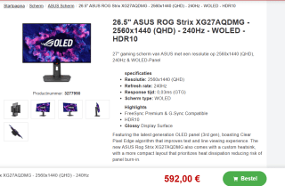 ASUS ROG STRIX XG27AQDMG Gaming Monitor 67,3 cm voor €592 bij Proshop