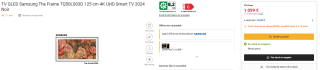 TV 50" Samsung The Frame TQ50LS03D (2024) - QLED, 4K UHD, Quantum HDR, Smart TV à 1.099€
