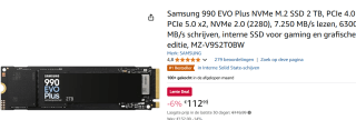 Samsung 990 EVO Plus 2TB NVMe M.2 SSD MZ-V9S2T0BW voor €102,99 dmv code bij Amazon België