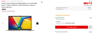Portátil ASUS Vivobook Go E1504FA-NJ644, AMD Ryzen 5 7520U, 16GB RAM, 512GB SSD por 354,55€ (newsletter por 344,55€)