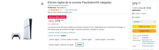 Videoconsola SONY PS5 Slim 1TB Versión Digital por 379€