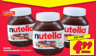 750 gram Nutella voor €4,99 bij Nettorama
