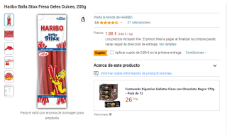 Haribo Balla Stixx Fresa Geles Dulces, 200g por 1,03€