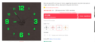 Reloj de pared 3D luminoso sin marco por solo 0.98€