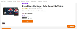 Pepsi Max (Regular or Cherry) 24x330ml - £5.25