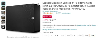 Seagate Expansion Desktop 14TB voor €240,97 bij Amazon.de