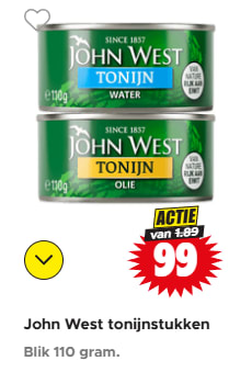 John West tonijnstukken Blik 110 gram. voor €0,99 bij Dirk