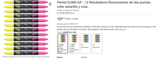 Pentel SLW8-GP - 12 Rotuladores fluorescentes de dos puntas por 10,98€