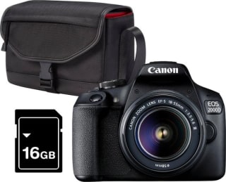 Canon EOS 2000D + 18-55mm f/3.5-5.6 DC III + Tas + 16GB Geheugenkaart voor €439 bij bol.com
