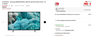 TV QLED 65" Samsung TQ65Q7FAAUXXC, QLED 4K, Q4 AI Processor por 749€