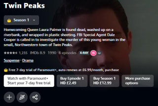 Earn Twin Peaks season 1 & 2 for £4.99 each at Amazon Prime Video