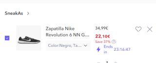 Zapatilla Nike Revolution 6 NN GS Negro/Blanco (desde la 35,5 a la 39) por solo 22,1€