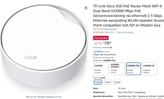 TP-Link Deco X50-PoE - Mesh WiFi - WiFi Versterker - Wifi 6 - PoE - 3000 Mbps voor €79,90 met Amazon prime