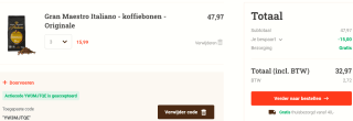 Koffievoordeelshop kortingscode voor €15 korting op je bestelling