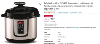 Tefal All-in-One CY505E - 3 in 1 Slowcooker voor €79,03 met Amazon Prime