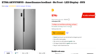 ETNA AKV578RVS - Amerikaanse koelkast - No Frost - voor €574 bij Bol