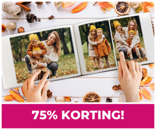 Nu 75% korting op alle gepersonaliseerde fotoboeken t/m 156 pagina's! Al vanaf €9,99