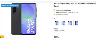 Samsung Galaxy A36 5G, 6GB ram, 128GB opslag Zwart voor €279 bij Phonemarket