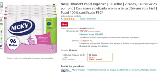 36 rollos papel higienico Nicky Ultrasoft por 17.63€