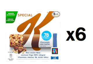 6 Paquetes de Barritas de cereales integrales con chocolate con leche belga Special K Kellogg's pack de 6 unidades de 20 g. por 11.53€