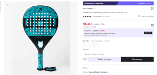 Pala de pádel Wolf on Wings Turquoise Shadow - Full Carbon 12K por 56,40€ (cuenta nueva por 44,50€)