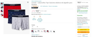 Pack 3 Bóxers Lacoste Algodón por $363 | Descuento Amazon