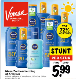 Nivea zonbescherming of aftersun voor €5,99 bij Vomar