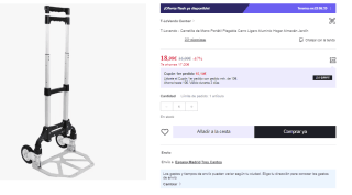 Carretilla de Mano Portátil Plegable Carro Ligero Aluminio por 18.99€ (Cuenta Nueva 11.4€)