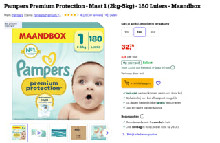 Pampers Premium Protection Maat 1 maandbox - 180 luiers - 2kg - 5kg voor €32,75 bij Bol