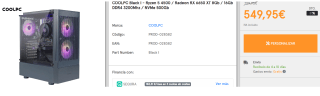 Ordenador COOLPC Black I - Ryzen 5 4500 / GeForce RTX 3060 12Gb / 16Gb DDR4 3200Mhz / NVMe 500Gb por 549.95€