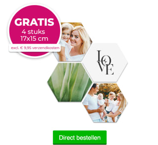 4 gratis foto's op hexagon (excl. verzendkosten)